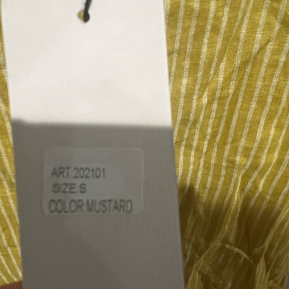 Lungo L’Arno Mustard Color 100% Linen White Stripes 3/4 Sleeve Tunic Top NWT - Picture 6 of 7